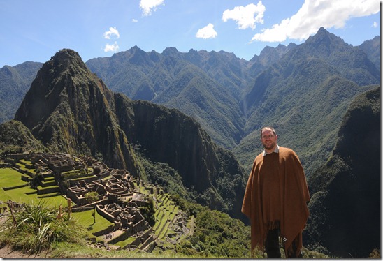 Posing in my 'Speaker Poncho' in Machu Picchu, Peru