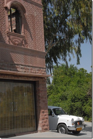 Our ride for the trip, a Hindustan Motors Ambassador, a classic Indian car.