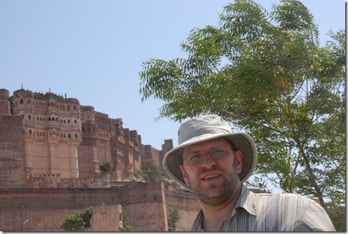 View of the Mehrangarh Fort from down the hill in Jodphur, Rajasthan, India