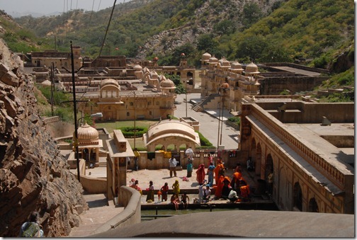 Temples at Galtaji, also known as the "Monkey Temple" or Galwar Bagh.