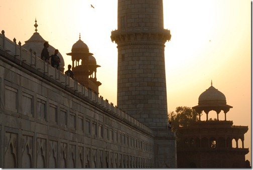The Taj Mahal Mausoleum at sunset in Agra, India