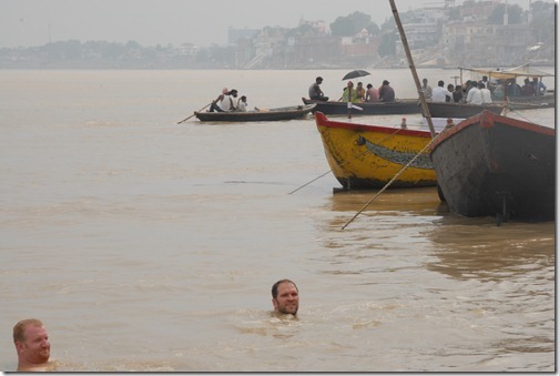 Joel and I bathing in the Ganges river, a spiritual and purification ritual for many Hindus.