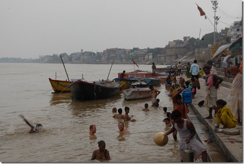 Joel and I bathing in the Ganges river, a spiritual and purification ritual for many Hindus.