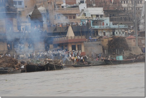 Funeral pyres along the Ganges in Varanasi. Out of respect, we didn't take any close pictures or intrude on the funerals.