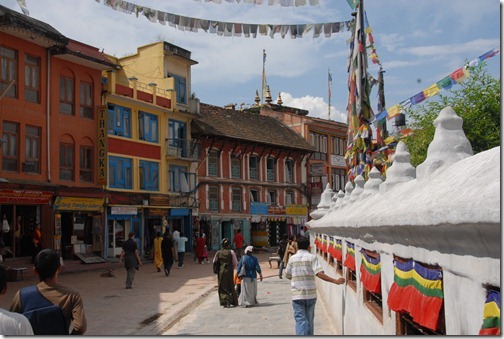 Prayer wheels at the Sacred Buddhist Boudhanath Stupa near Kathmandu, Nepal