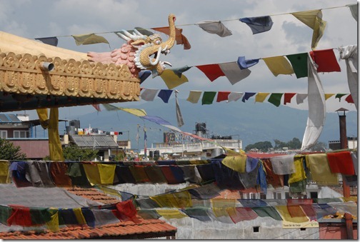 Prayer flags near the Sacred Buddhist Boudhanath Stupa near Kathmandu, Nepal