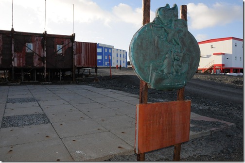 Chinese 'Great Wall' Research Station, Antarctica. The building in the foreground was the original structure, now unused and scheduled to be shipped back to China as a museum piece.