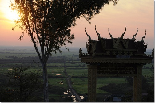 Sunrise over the staircase leading up Phnom Krom, Cambodia