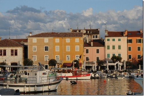 Colorful buildings along the harbor in Rovinj, Istria, Croatia
