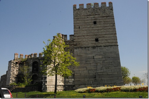The Marble Tower (Mermer Kule,) also known as the "Tower of Basil and Constantine" (Pyrgos Basileiou kai Kōnstantinou) of the Byzantine Walls in Istanbul, Turkey