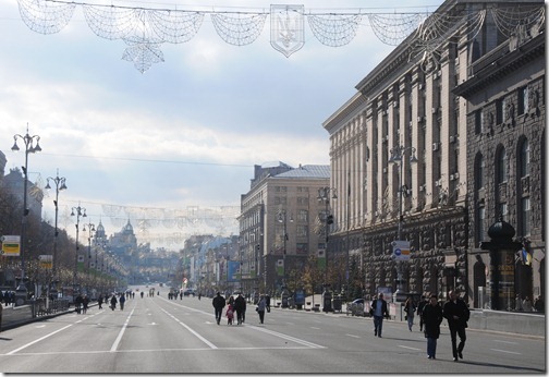 Kreshatyk (Крещатик) Boulevard in Kiev, Ukraine on a day it was closed to road traffic.