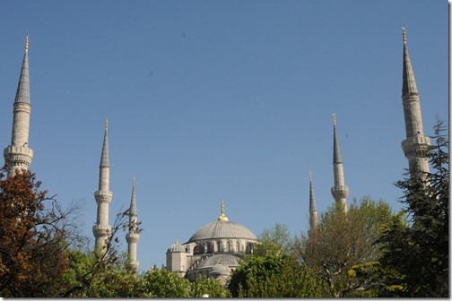 View of the six minarets of the Sultan Ahmed (Blue) Mosque (Sultanahmet Camii) in Istanbul, Turkey