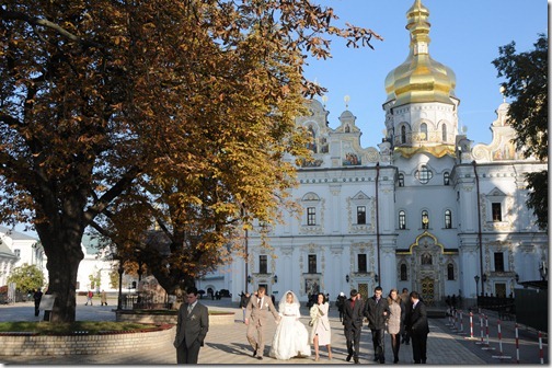 Wedding party at the Kiev Pechersk Lavra (Києво-Печерська лавра), or the Monastery of the Caves, in Kiev, Ukraine