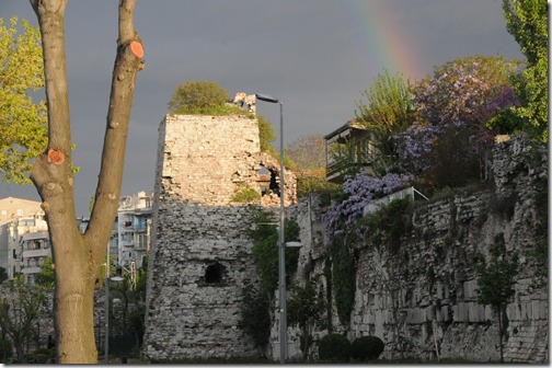 Ruined portion of the Byzantine walls in Istanbul, Turkey