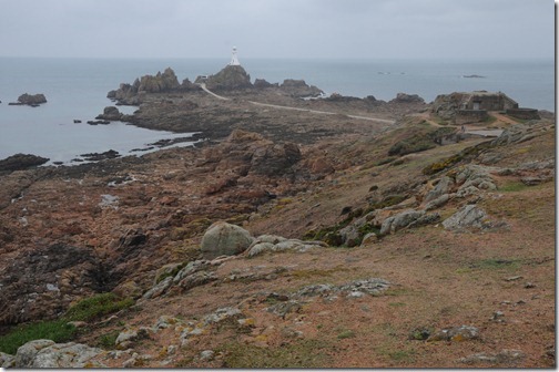 La Corbière lighthouse at low tide on the southwest corner of Jersey, Channel Islands (Jèrri, Îles d'la Manche)