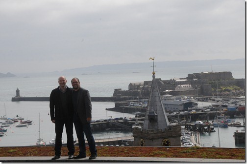 Gus and I above the harbor of St. Peter Port in Guernsey, Channel Islands