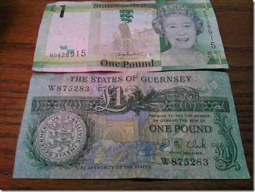 Jersey and Guernsey one pound (£1) banknotes