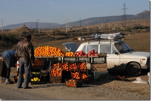 Roadside fruit stand along the road between Tbilisi, Georgia and the border with Armenia