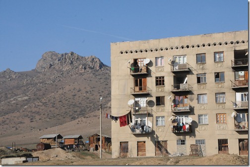 Soviet-era Apartment building along the road between Tbilisi, Georgia and the border with Armenia