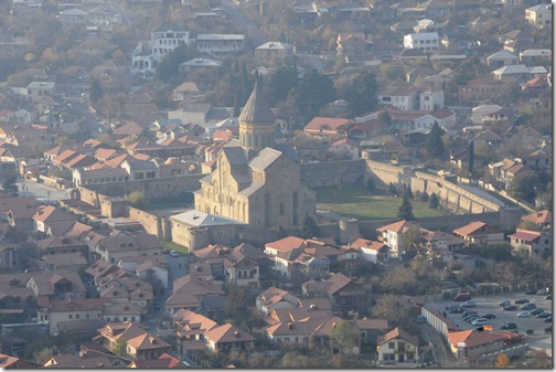 Aerial view of Svetitskhovelia Cathedral (სვეტიცხოვლის საკათედრო ტაძარი) in Mtshketa, Georgia