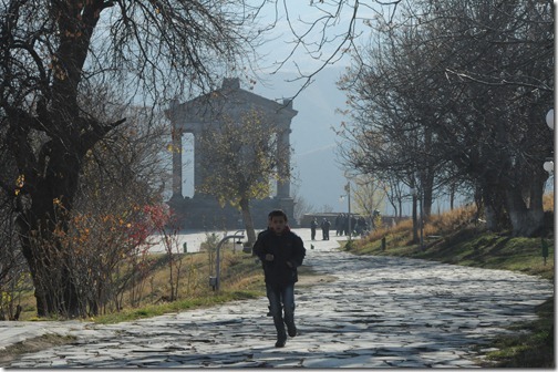 Children running on the approach to the Garni Temple (Գառնի) in Armenia