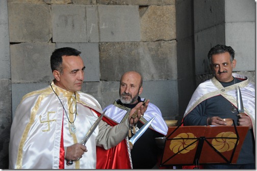Pagan ceremony inside the nearly 2000 year old Garni Temple in Armenia