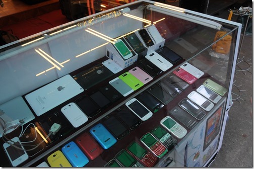 Fake iPhones and fake iPads being sold in the market in Tachileik, Burma (Myanmar)