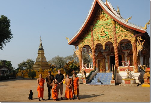 Joel and I with teenage Buddhist monks in  Ban Houayxay (Huay Xai), Laos