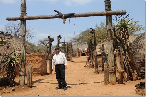 Self-portrait inside the village in Shakaland, South Africa