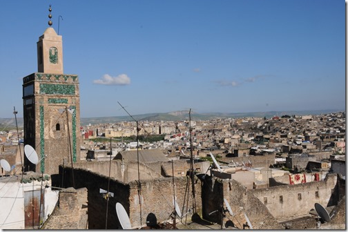 Minaret and the rooftops of the Medina in Fes, Morocco